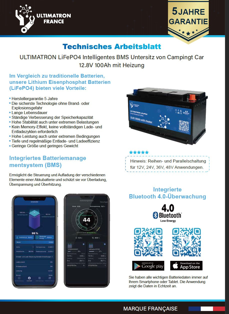 Ultimatron Lithium Battery LiFePO4 12.8V 100Ah Heater